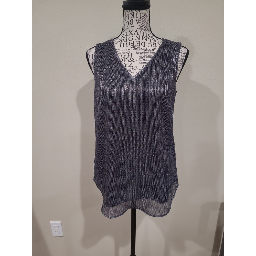 Banana Republic Women SZ XS Silver Metalic V neck Sleeveles tank festive holiday